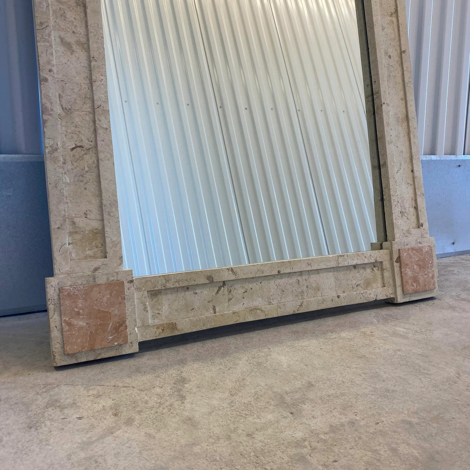 Postmodern Travertine and Inlaid Blush Marble Mirror - 6