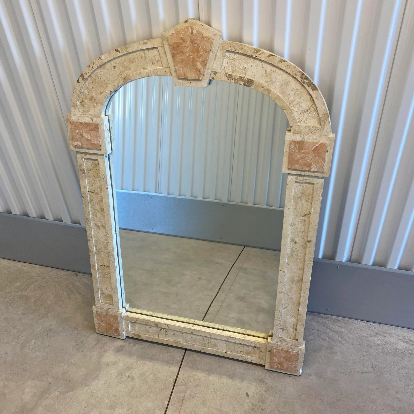 Postmodern Travertine and Inlaid Blush Marble Mirror - 7
