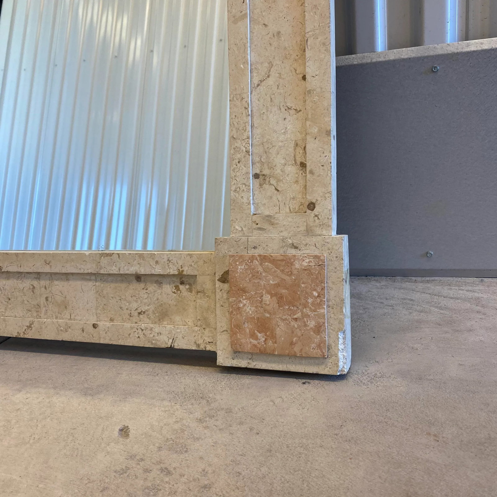 Postmodern Travertine and Inlaid Blush Marble Mirror - 8