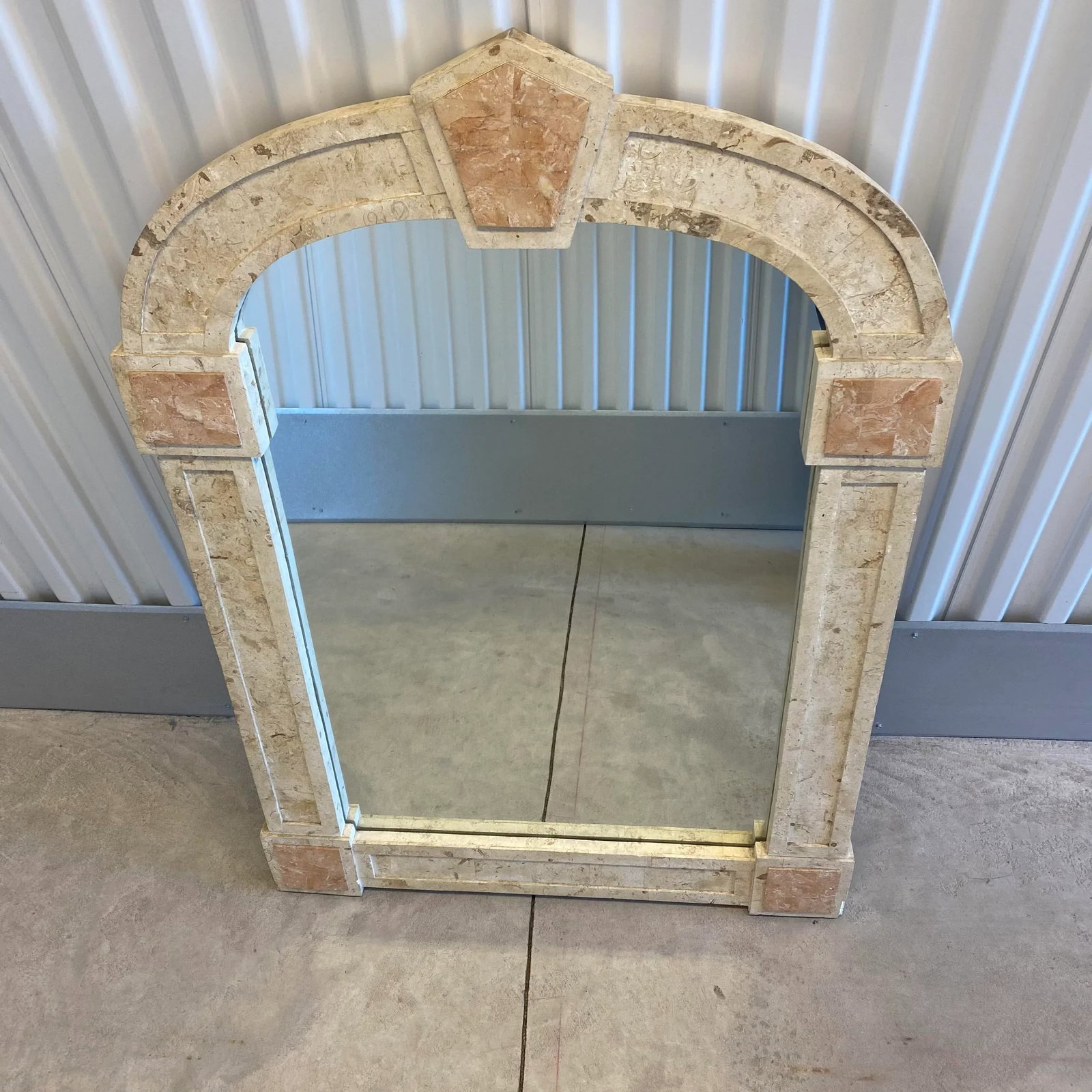 Postmodern Travertine and Inlaid Blush Marble Mirror - 9