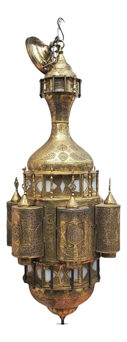 Antique Moroccan Moorish Style Pierced Brass Chandelier (1 of 12)