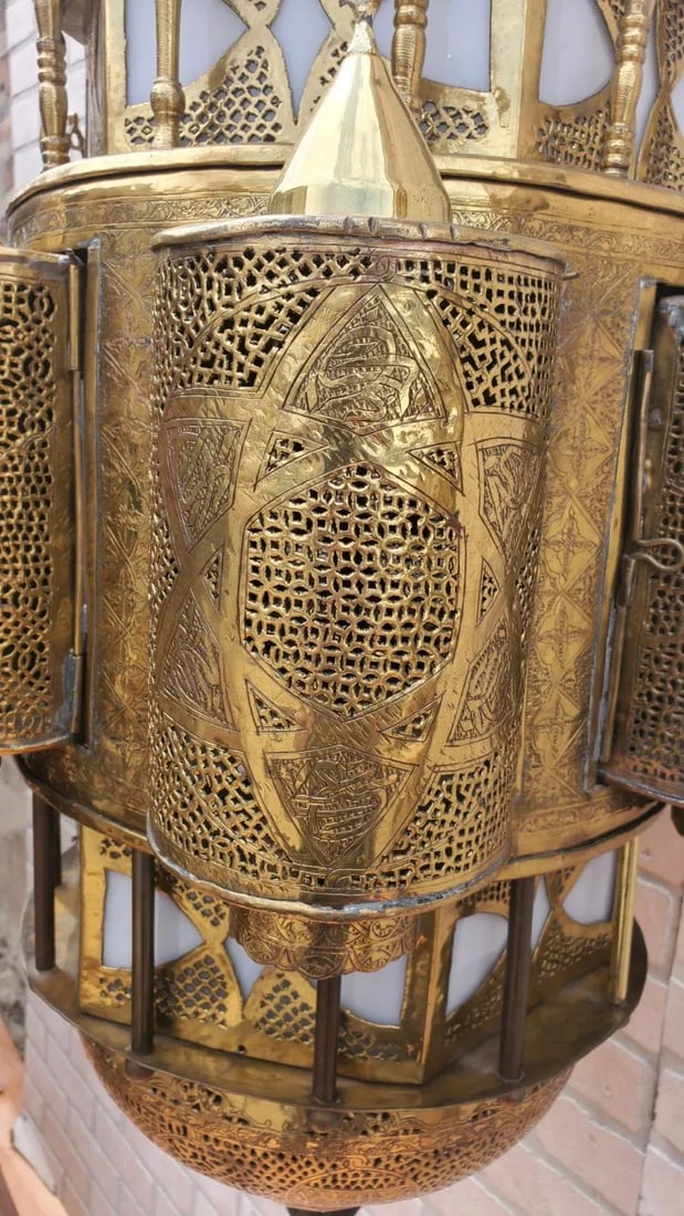 Antique Moroccan Moorish Style Pierced Brass Chandelier - 9