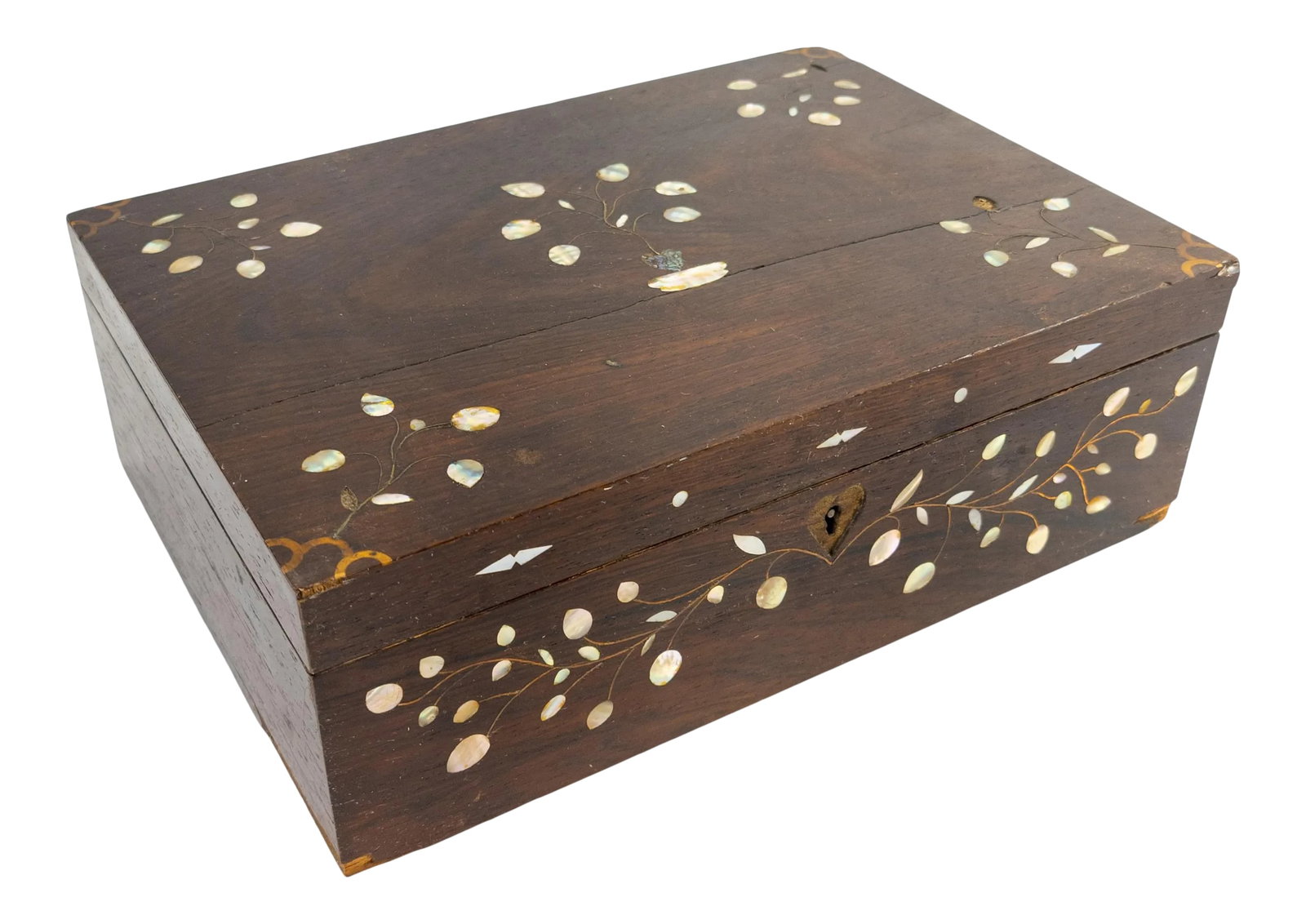 Antique Americana Folk Art Rosewood Writing Box: We are selling this charming little Americana folk art style inlaid rosewood box. This great little box has high-quality rosewood veneer with great delicate and simple floral style inlay. The box is