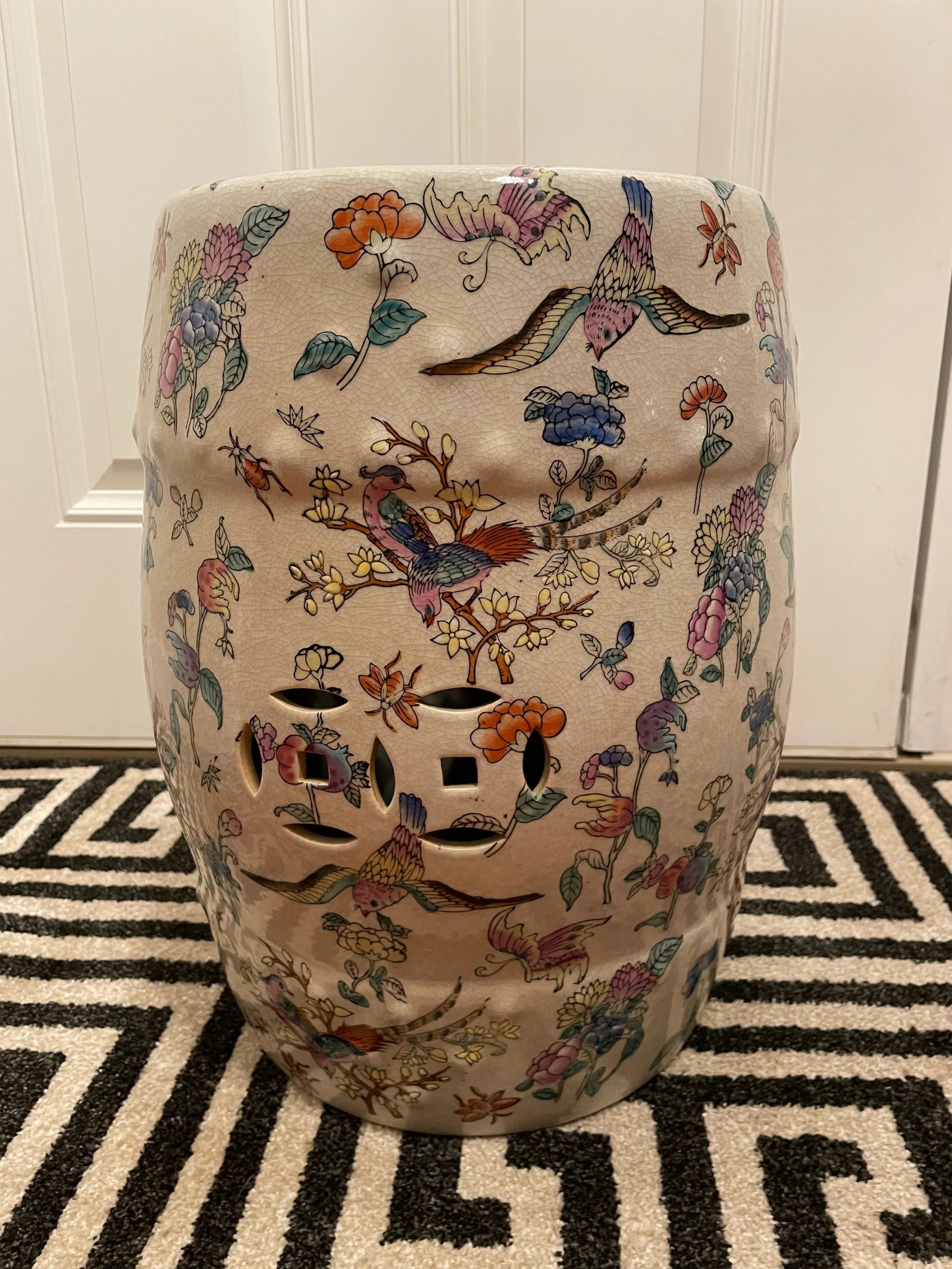Chinoiserie Famille Rose Floral and Fauna Porcelain Garden Stool Seat - 11