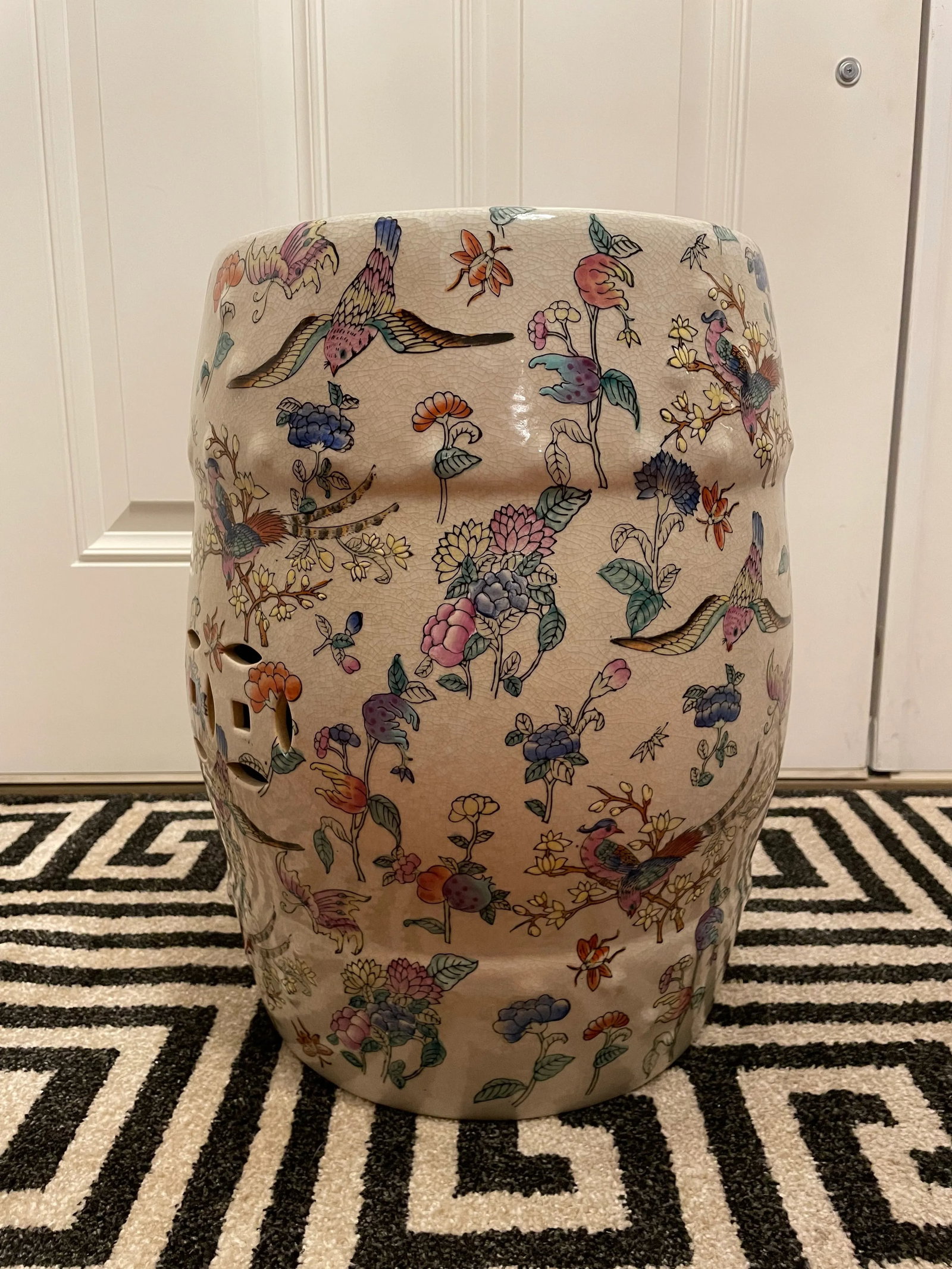 Chinoiserie Famille Rose Floral and Fauna Porcelain Garden Stool Seat - 4