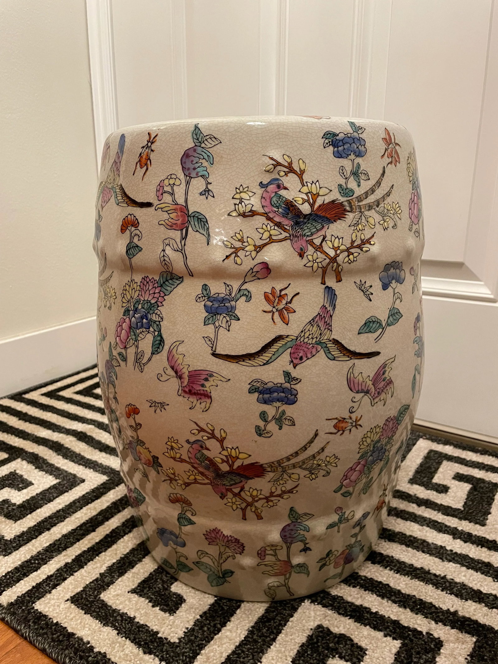 Chinoiserie Famille Rose Floral and Fauna Porcelain Garden Stool Seat - 6