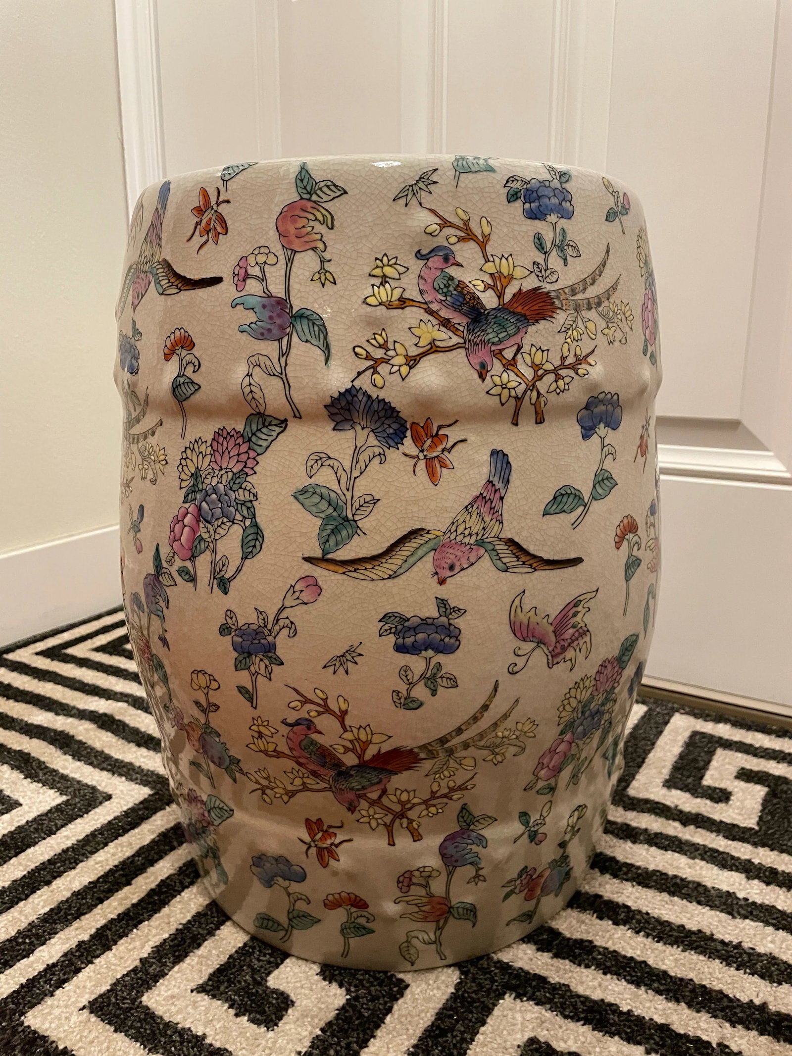 Chinoiserie Famille Rose Floral and Fauna Porcelain Garden Stool Seat - 8