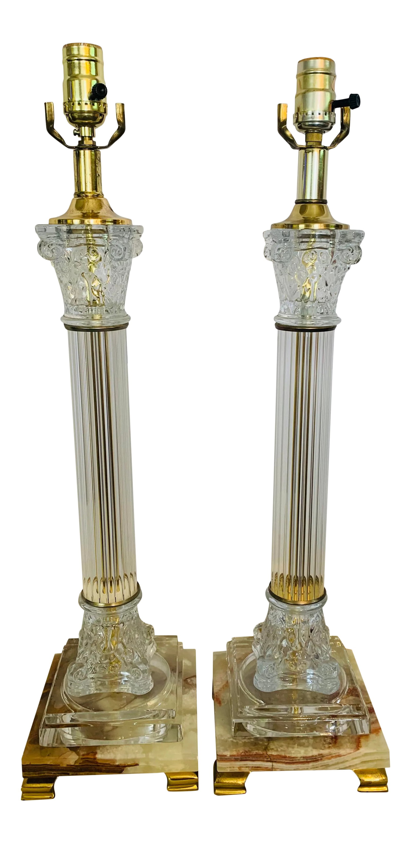 Mid 20th Century Corinthian Column-Style Marble, Glass & Brass Table Lamps - a Pair (1 of 13)
