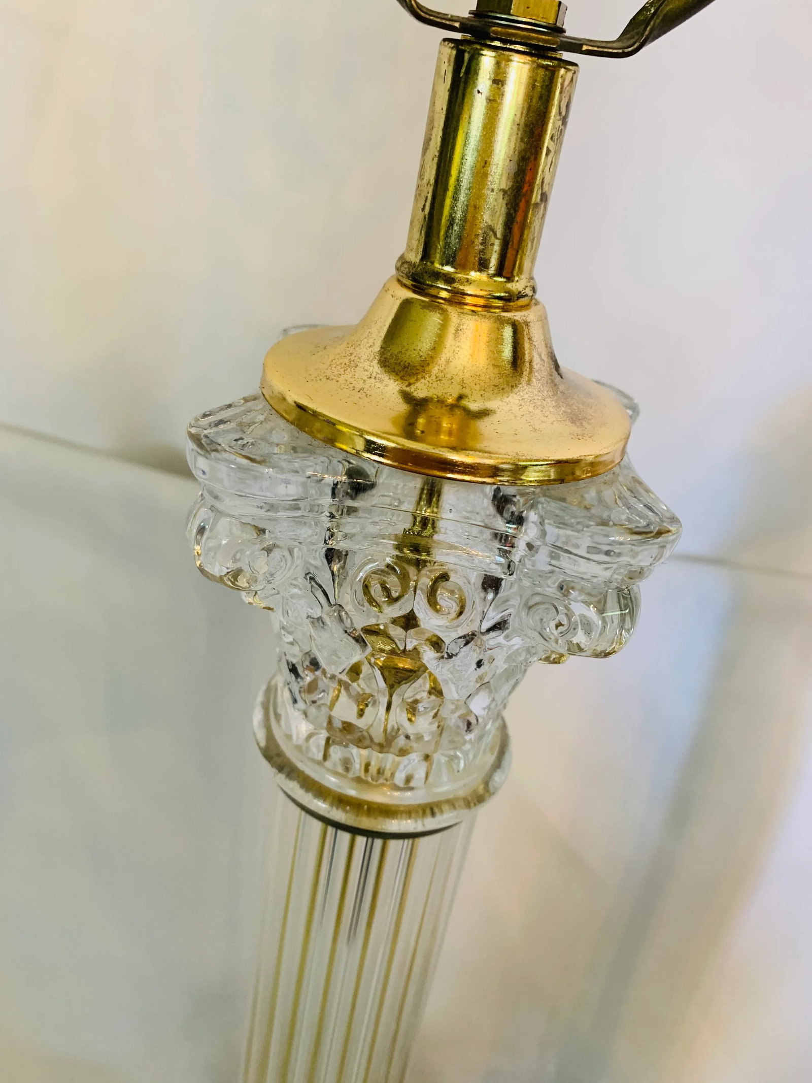 Mid 20th Century Corinthian Column-Style Marble, Glass & Brass Table Lamps - a Pair - 6