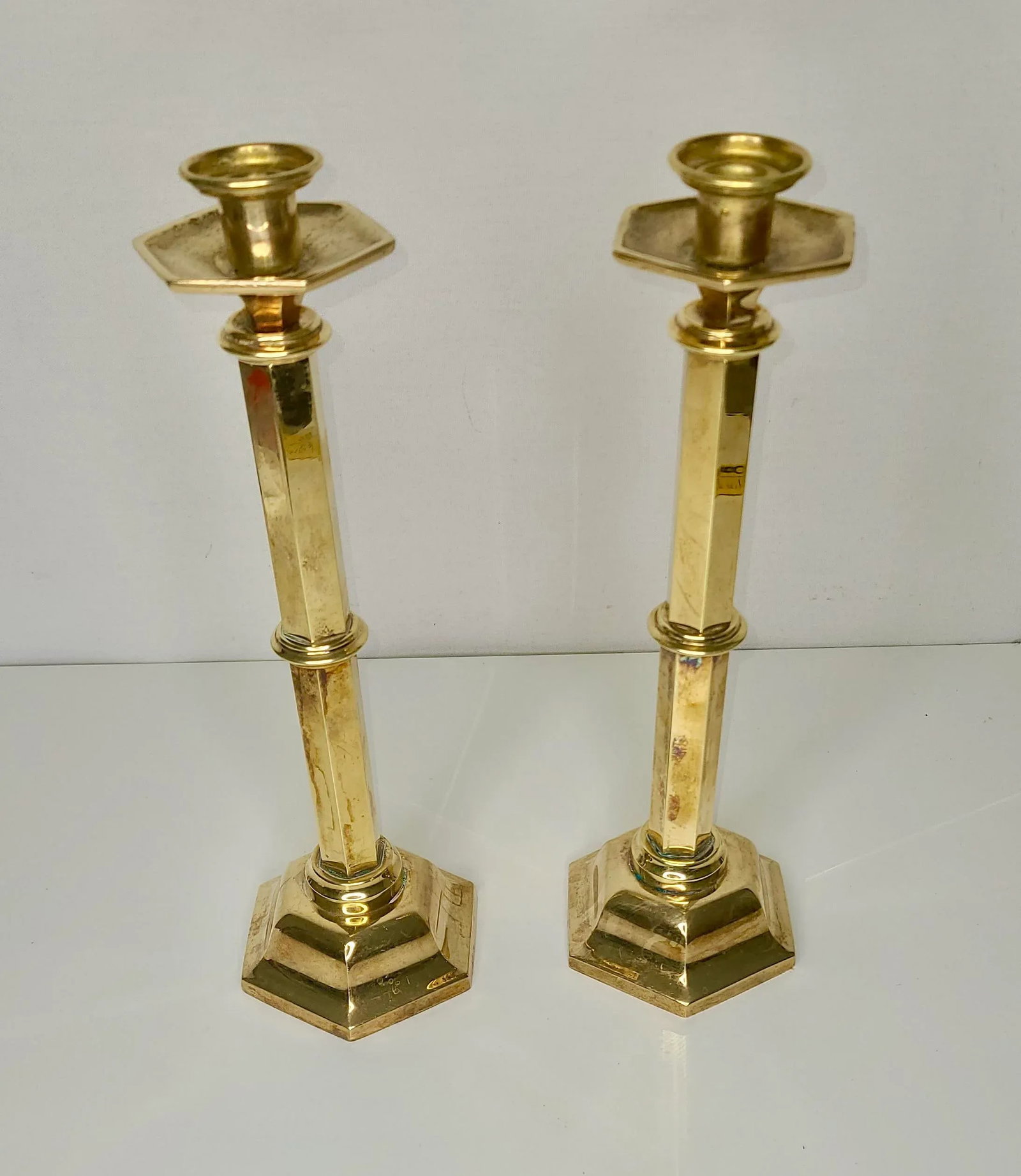 Early 20th Century Art Deco Brass Candlesticks - a Pair - 5