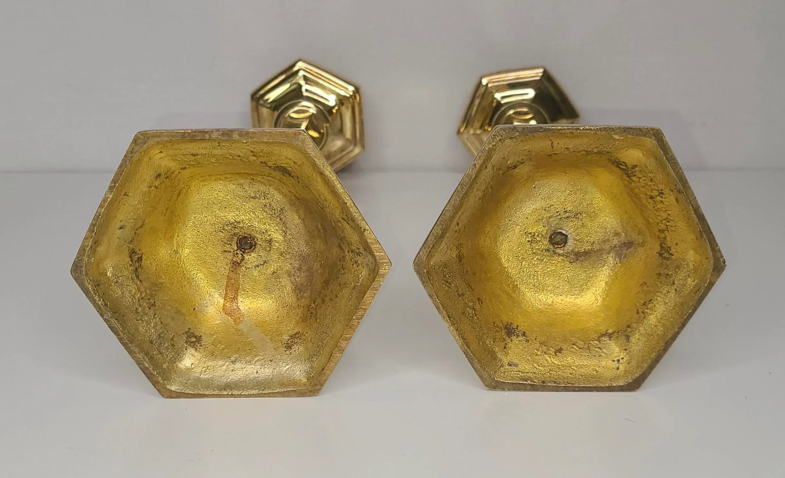 Early 20th Century Art Deco Brass Candlesticks - a Pair - 6