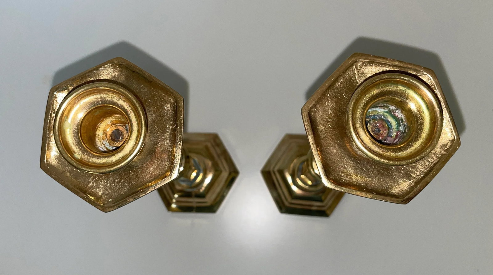 Early 20th Century Art Deco Brass Candlesticks - a Pair - 7
