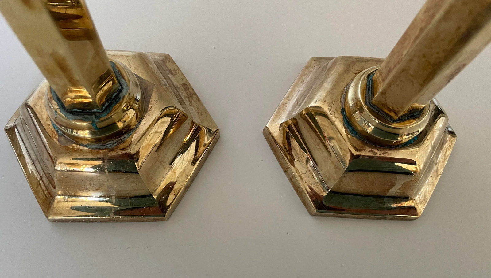 Early 20th Century Art Deco Brass Candlesticks - a Pair - 8