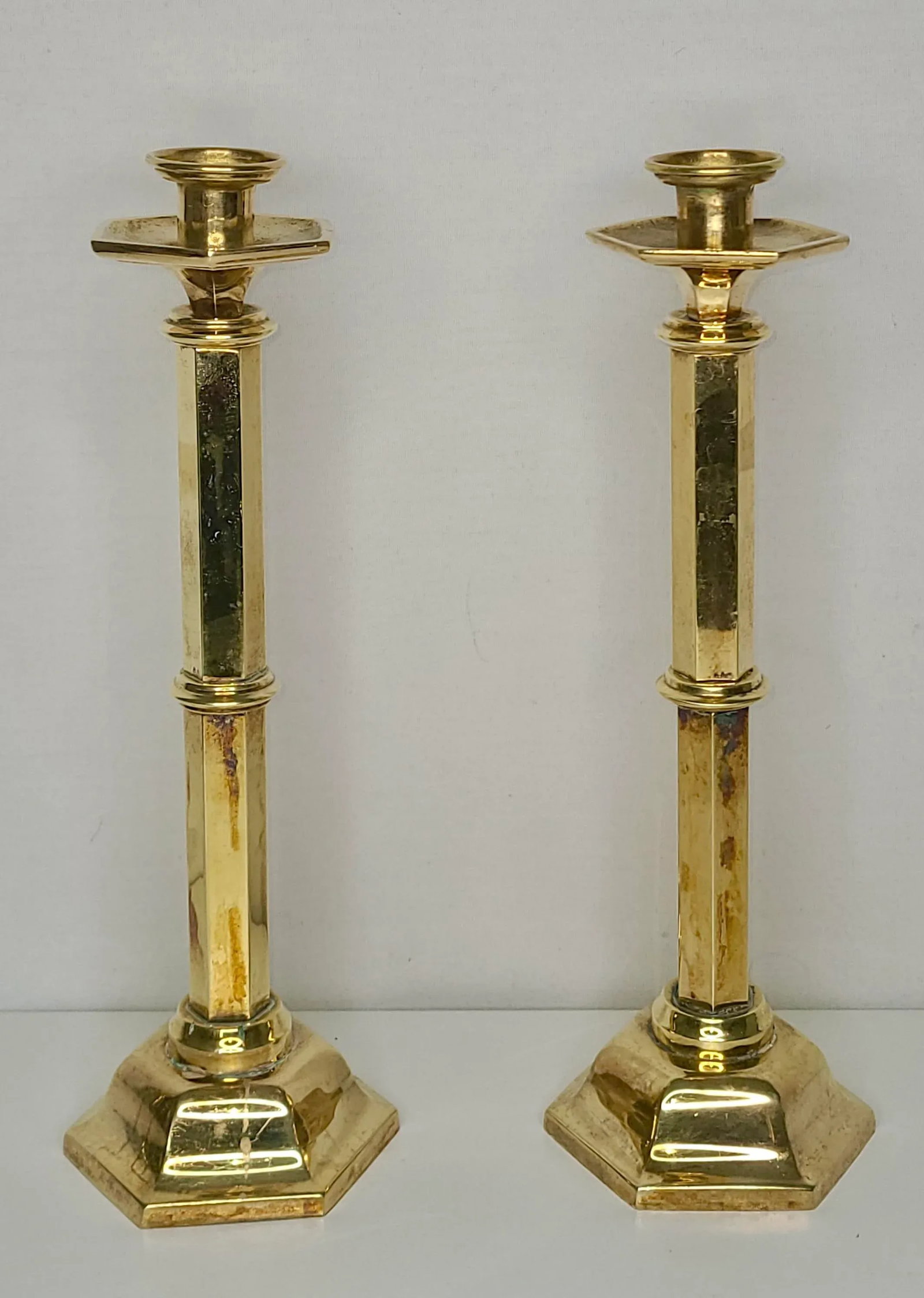 Early 20th Century Art Deco Brass Candlesticks - a Pair - 9