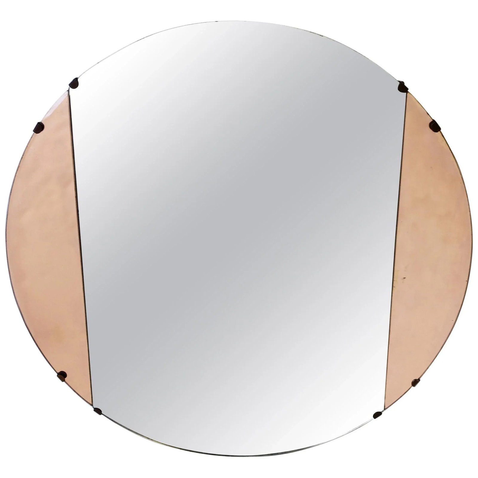 Art Deco Pink Rose Glass Round Wall Mirror, Circa 1940s - 12
