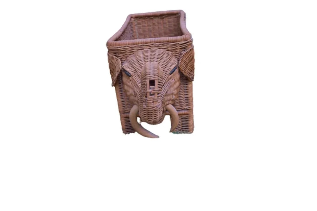 Vintage Elephant Wicker Basket Planter - 3