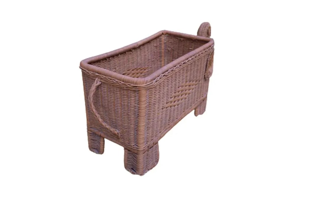 Vintage Elephant Wicker Basket Planter - 4