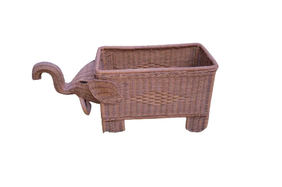 Vintage Elephant Wicker Basket Planter - 5
