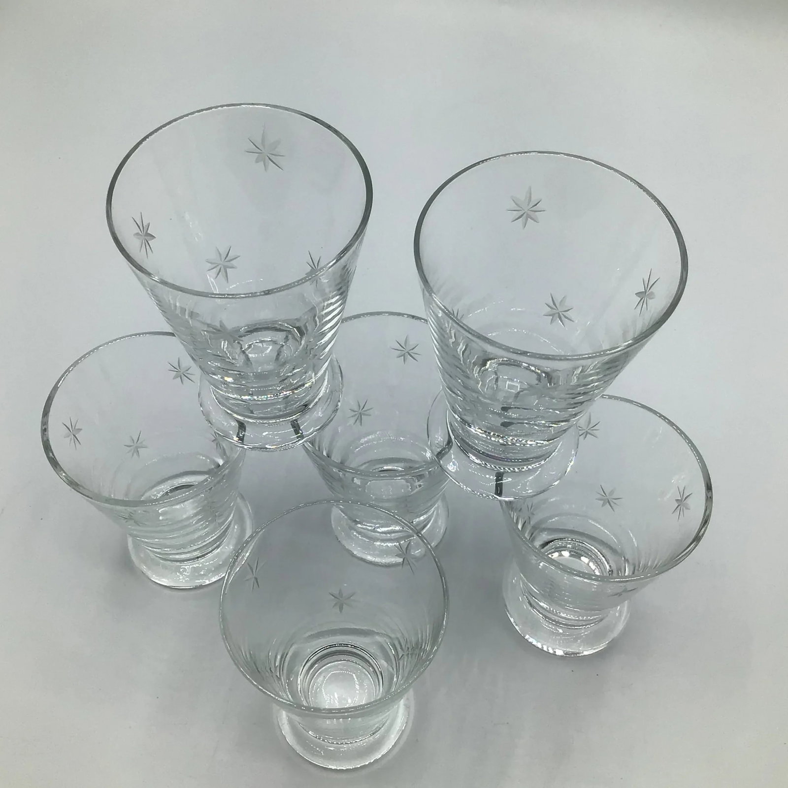 Vintage 70's Atomic Etched Cocktail Glasses-Set of 6 - 12