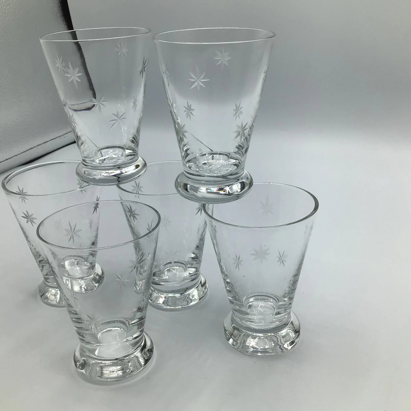 Vintage 70's Atomic Etched Cocktail Glasses-Set of 6 - 9