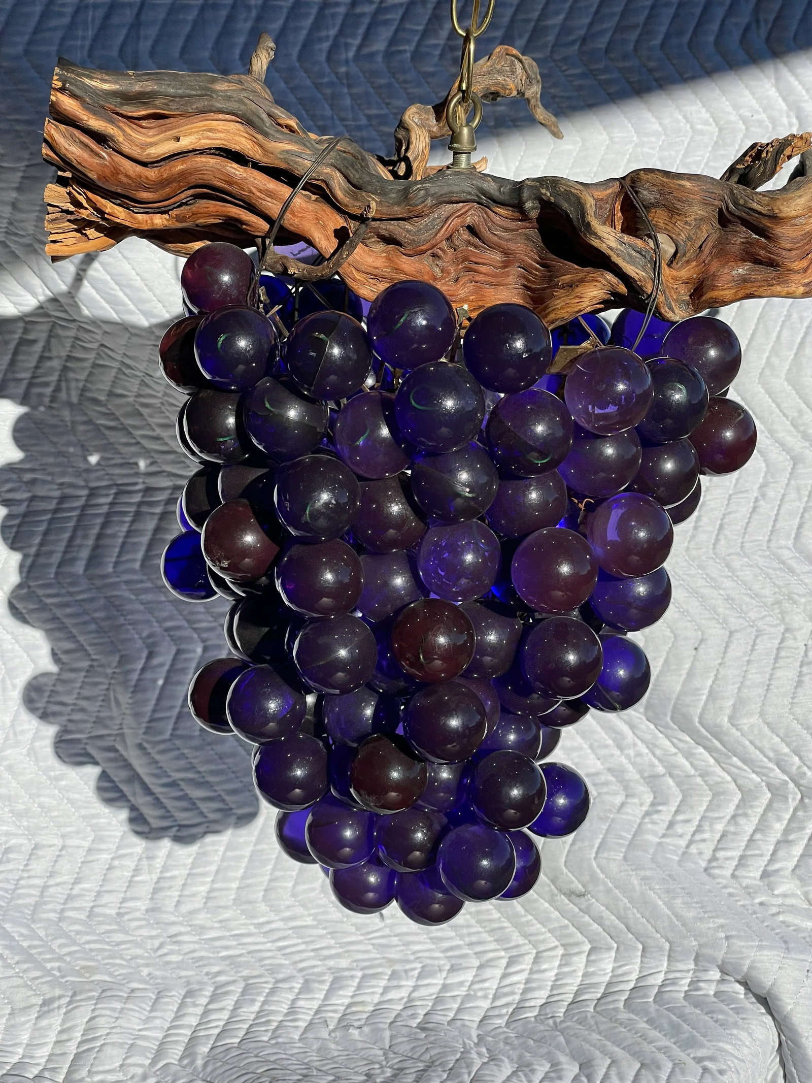 Mid-Century Large Lucite Grape & Driftwood Hanging Pendant Light - 10