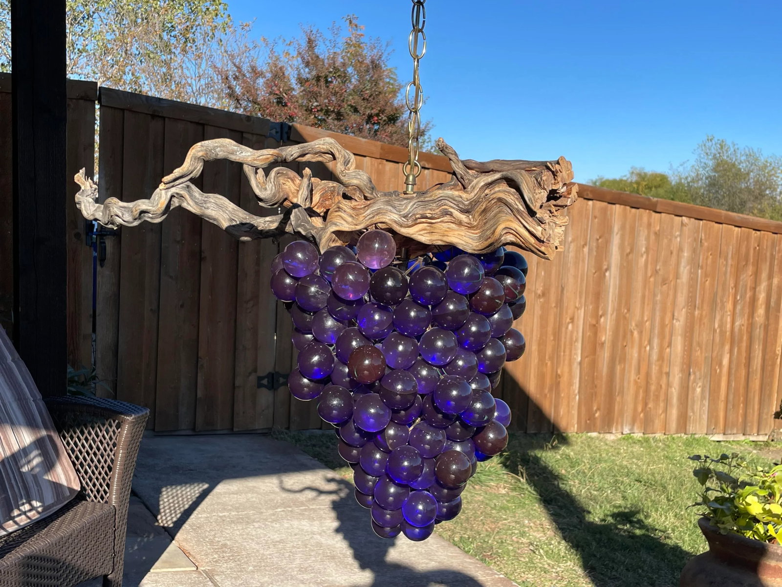 Mid-Century Large Lucite Grape & Driftwood Hanging Pendant Light - 12