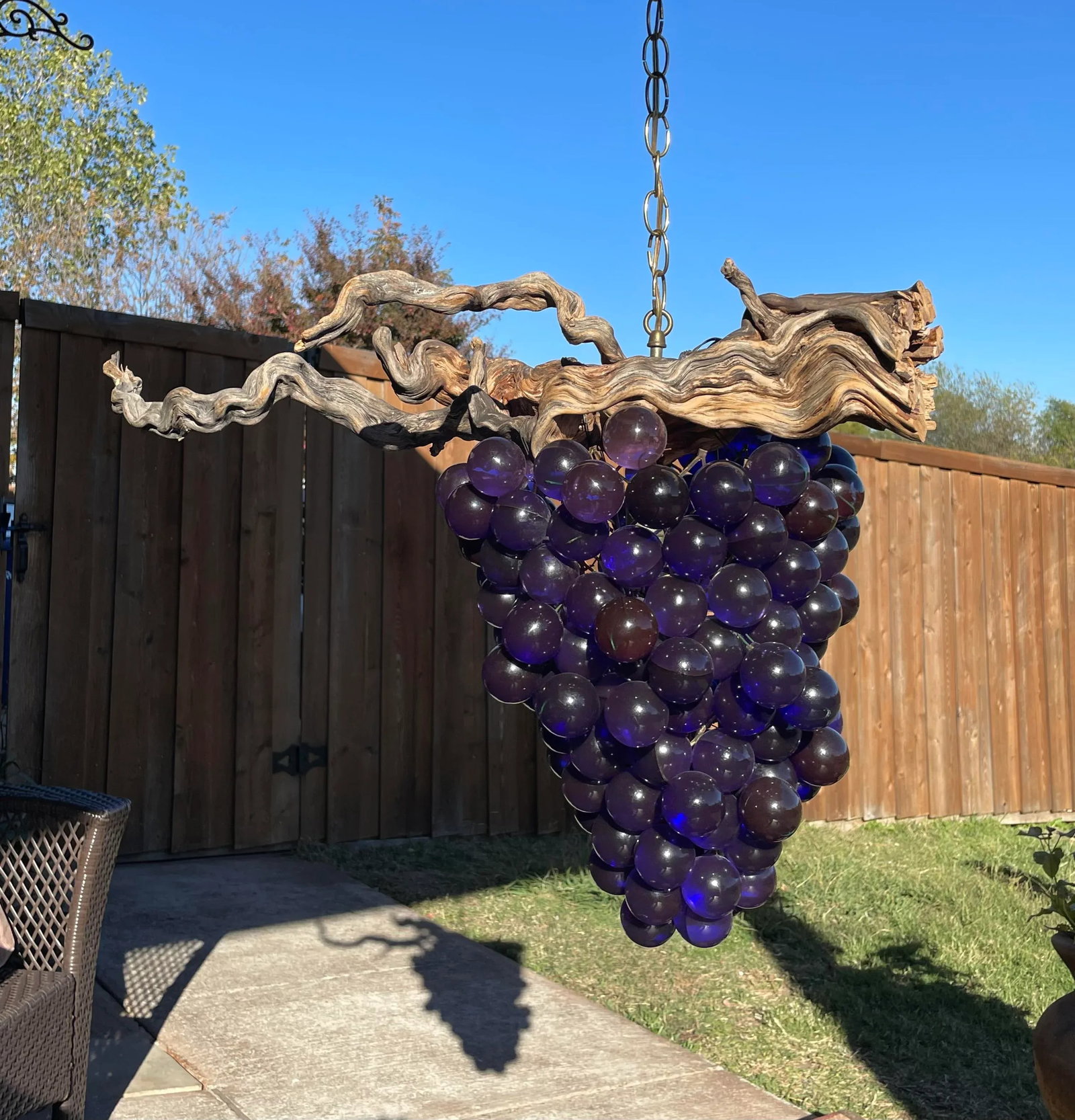 Mid-Century Large Lucite Grape & Driftwood Hanging Pendant Light - 2