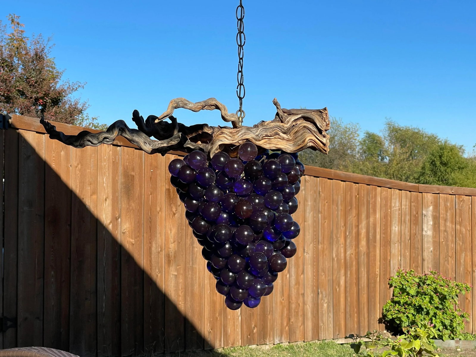 Mid-Century Large Lucite Grape & Driftwood Hanging Pendant Light - 3