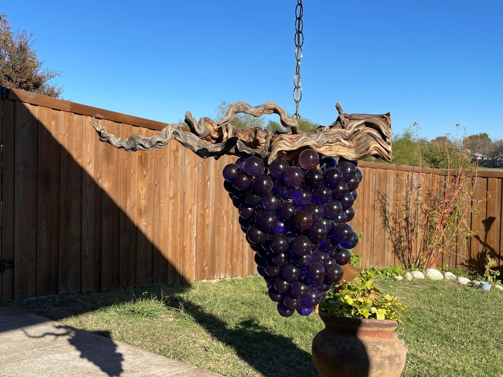 Mid-Century Large Lucite Grape & Driftwood Hanging Pendant Light - 4