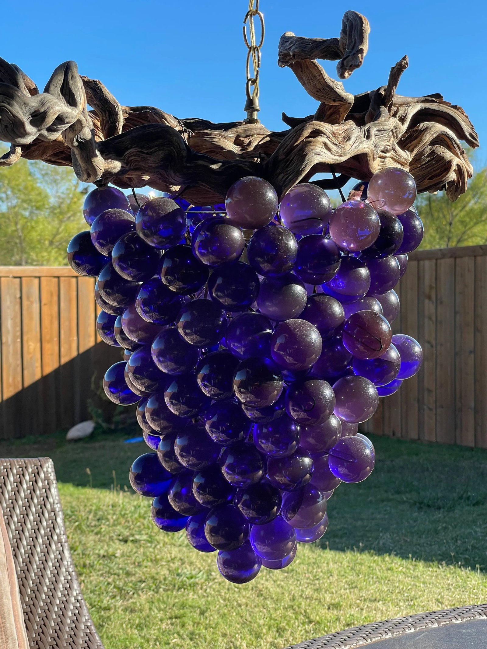 Mid-Century Large Lucite Grape & Driftwood Hanging Pendant Light - 6