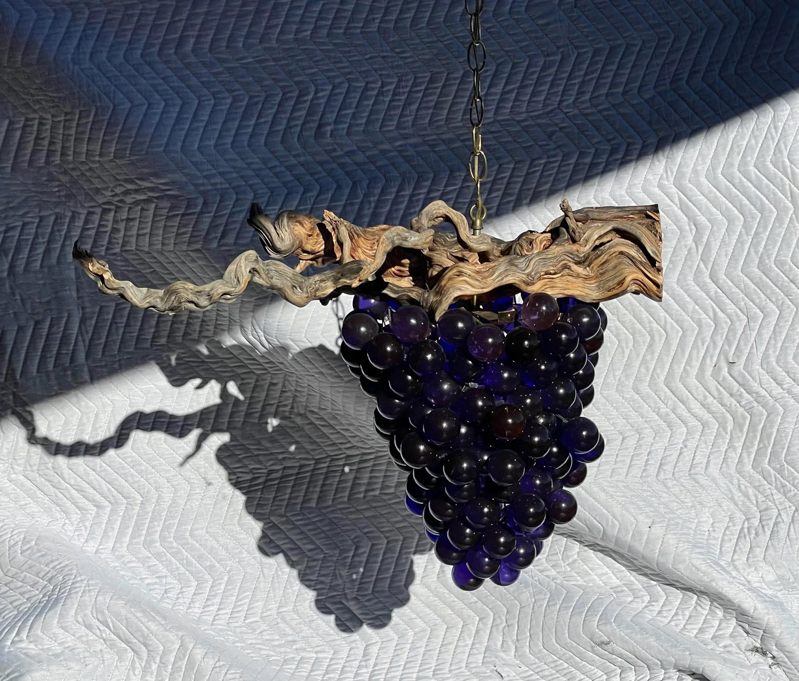 Mid-Century Large Lucite Grape & Driftwood Hanging Pendant Light - 9