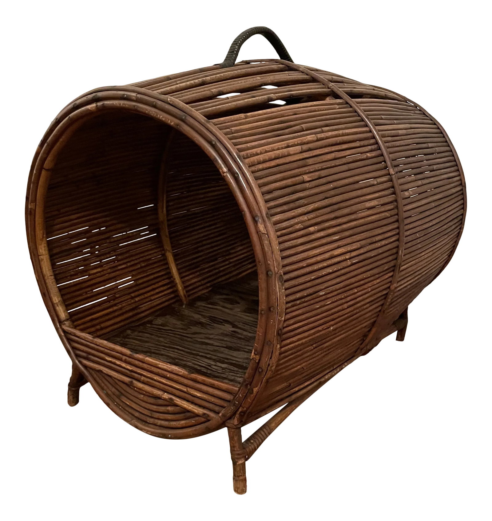 1930s Deco Bamboo & Rattan Dog Bed Carrier: This is an amazing antiques dog bed. Perfect for the tropics or the Adirondacks. It's made of bamboo and rattan Condition: Alterations: Original Condition Unaltered Imperfections: Some Imperfections