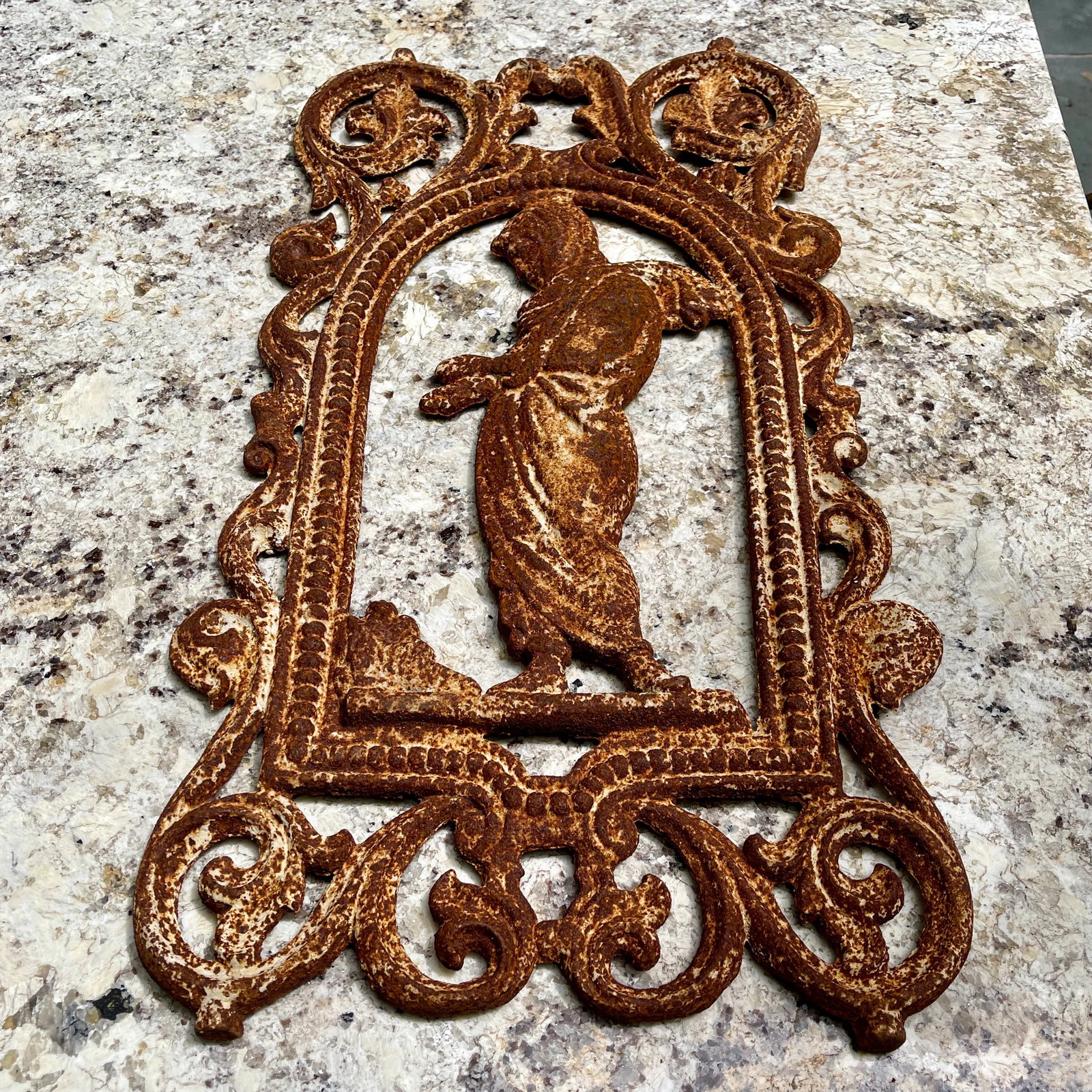 French Cast Iron Figural Flatback Rust Patina Garden Panel - 11