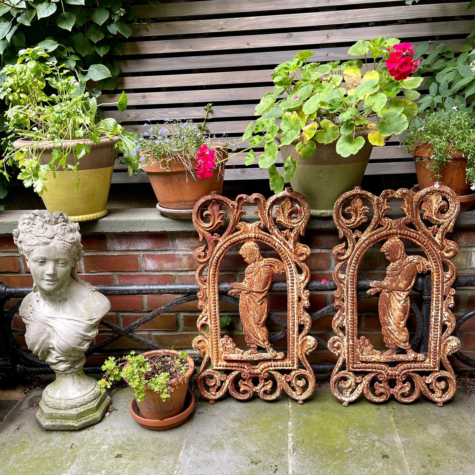 French Cast Iron Figural Flatback Rust Patina Garden Panel - 12