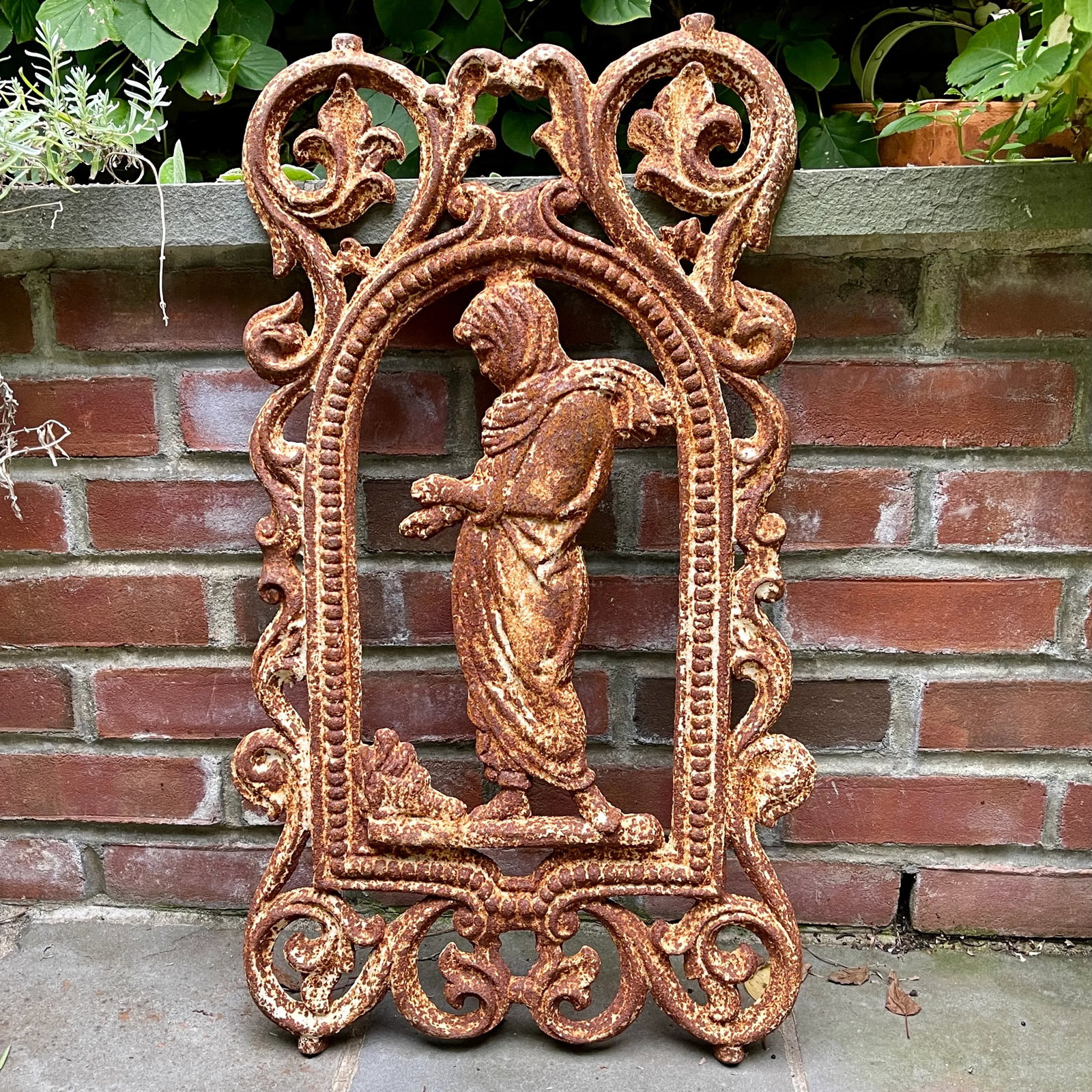 French Cast Iron Figural Flatback Rust Patina Garden Panel - 13