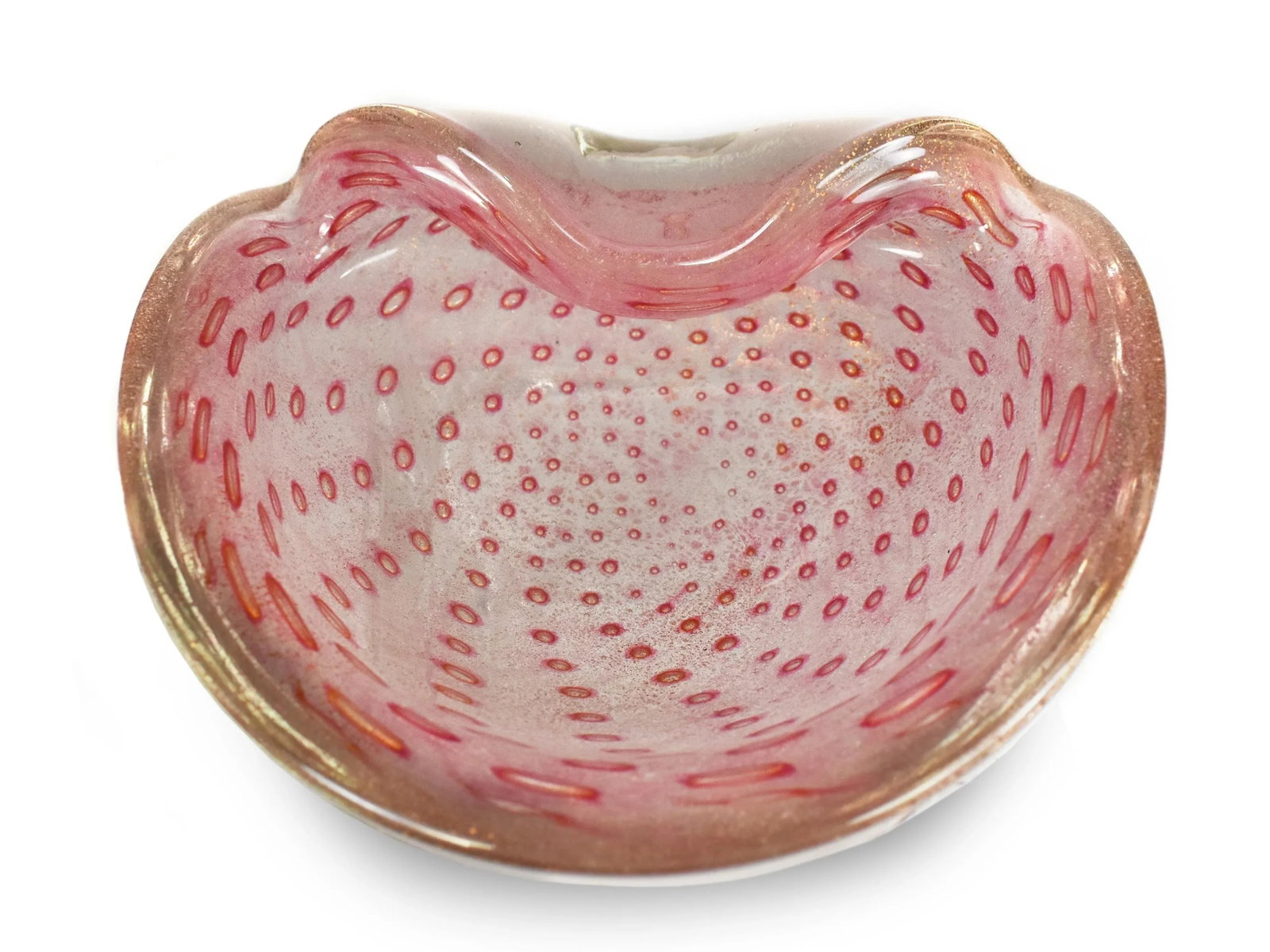 Vintage Mid-Century Modern Alfredo Barbini Murano Pink Gold Flecks Italian Art Glass Bowl - 10