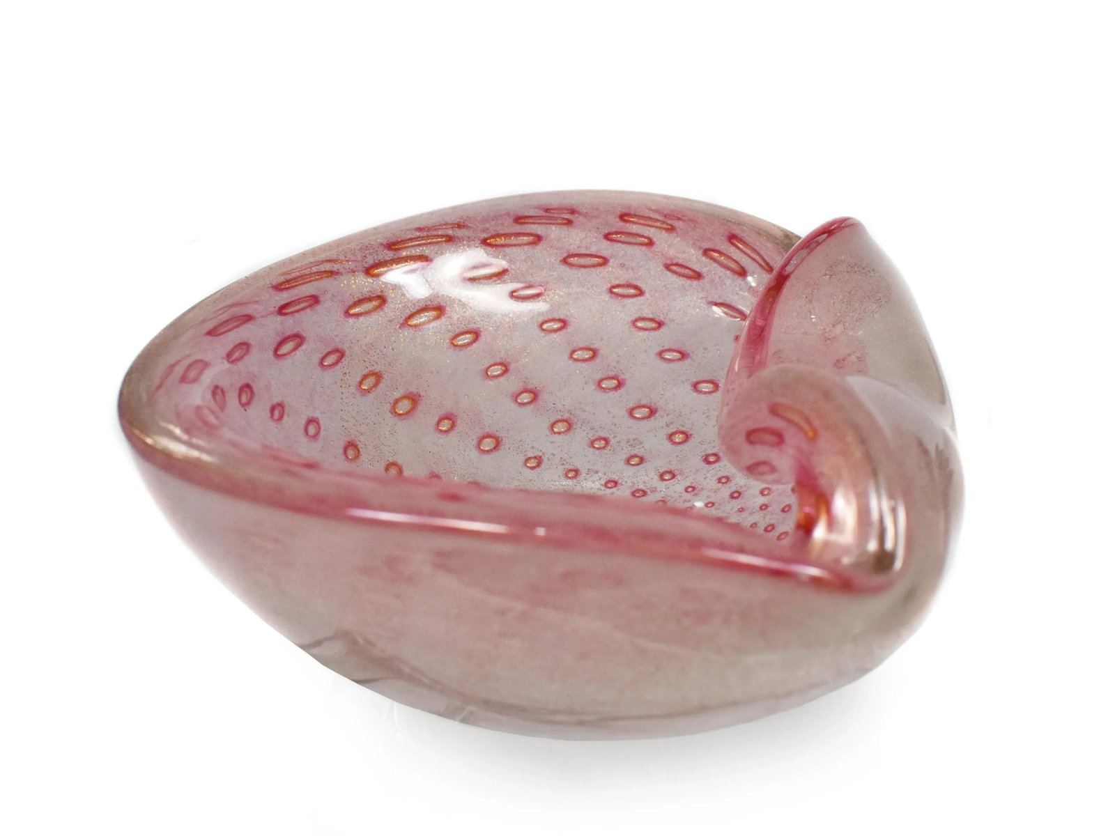 Vintage Mid-Century Modern Alfredo Barbini Murano Pink Gold Flecks Italian Art Glass Bowl - 4