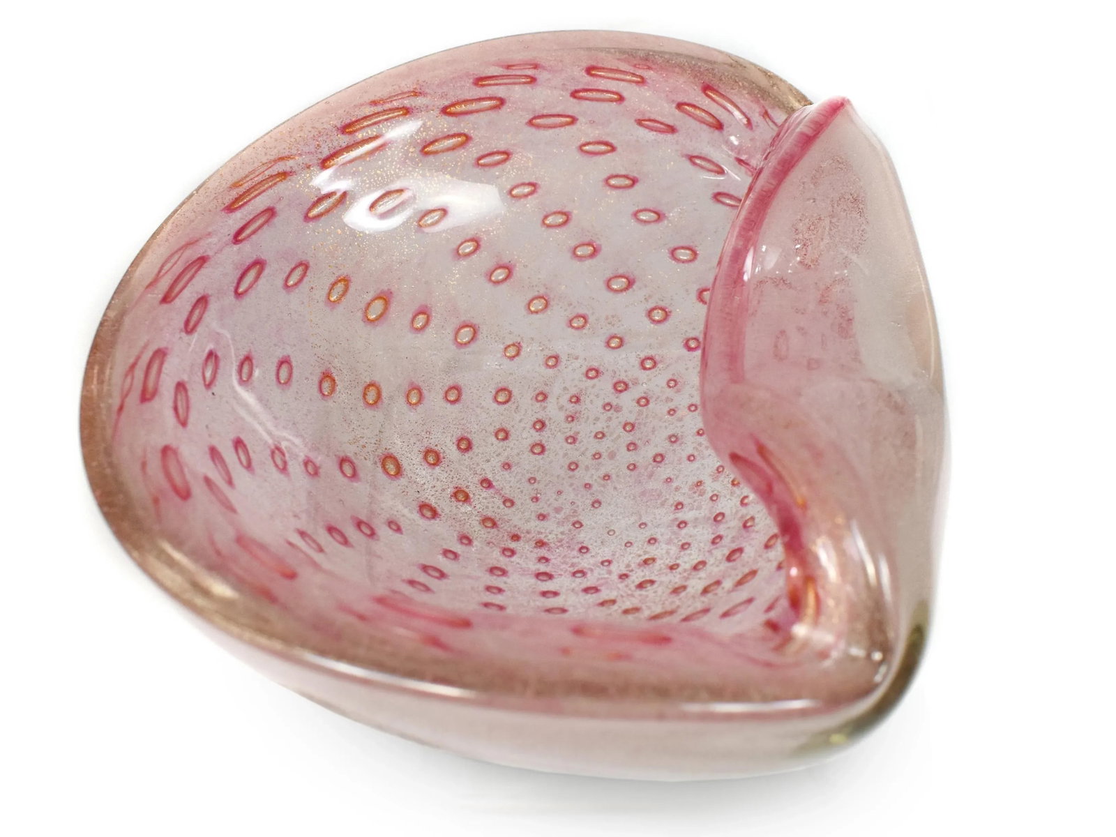 Vintage Mid-Century Modern Alfredo Barbini Murano Pink Gold Flecks Italian Art Glass Bowl - 5