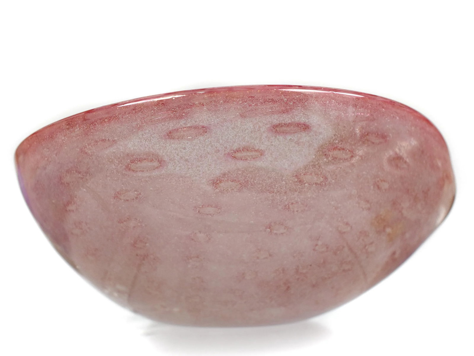Vintage Mid-Century Modern Alfredo Barbini Murano Pink Gold Flecks Italian Art Glass Bowl - 7