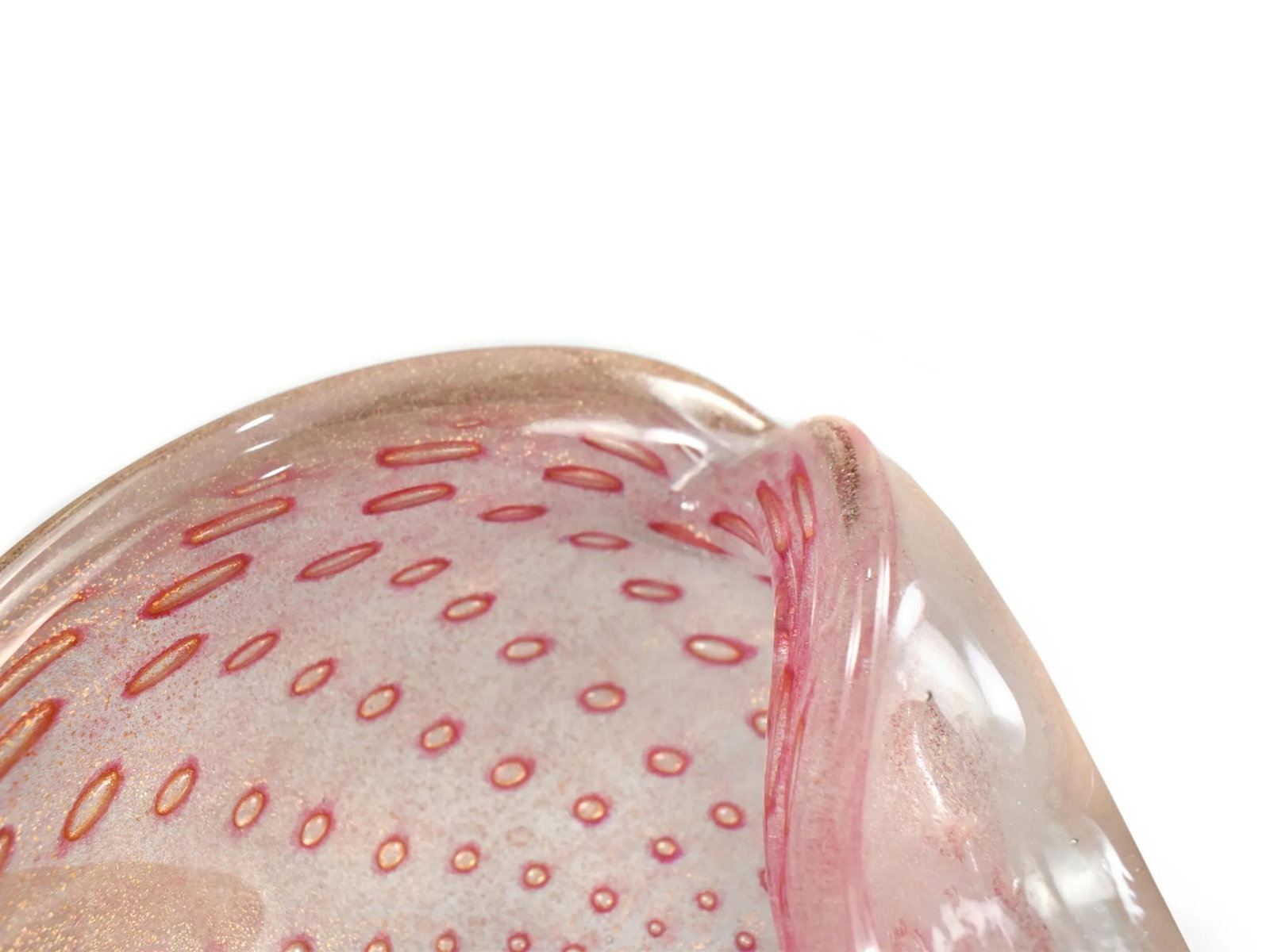 Vintage Mid-Century Modern Alfredo Barbini Murano Pink Gold Flecks Italian Art Glass Bowl - 8