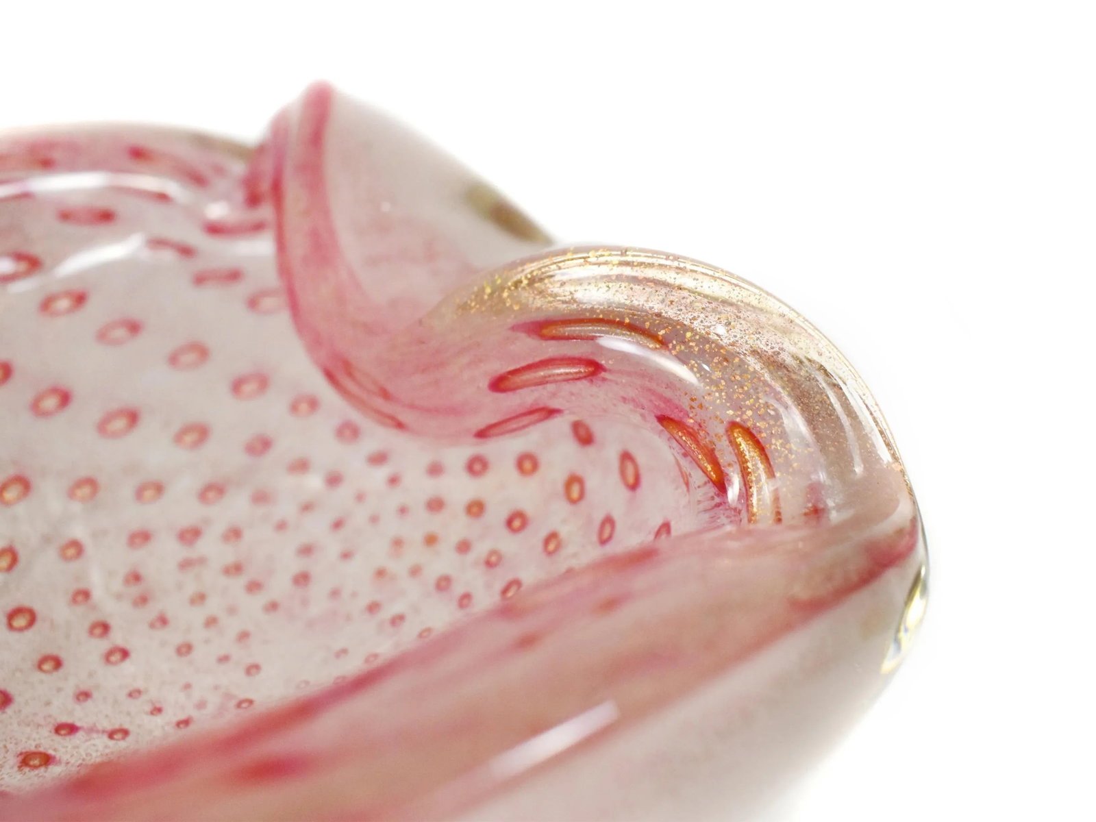 Vintage Mid-Century Modern Alfredo Barbini Murano Pink Gold Flecks Italian Art Glass Bowl - 9