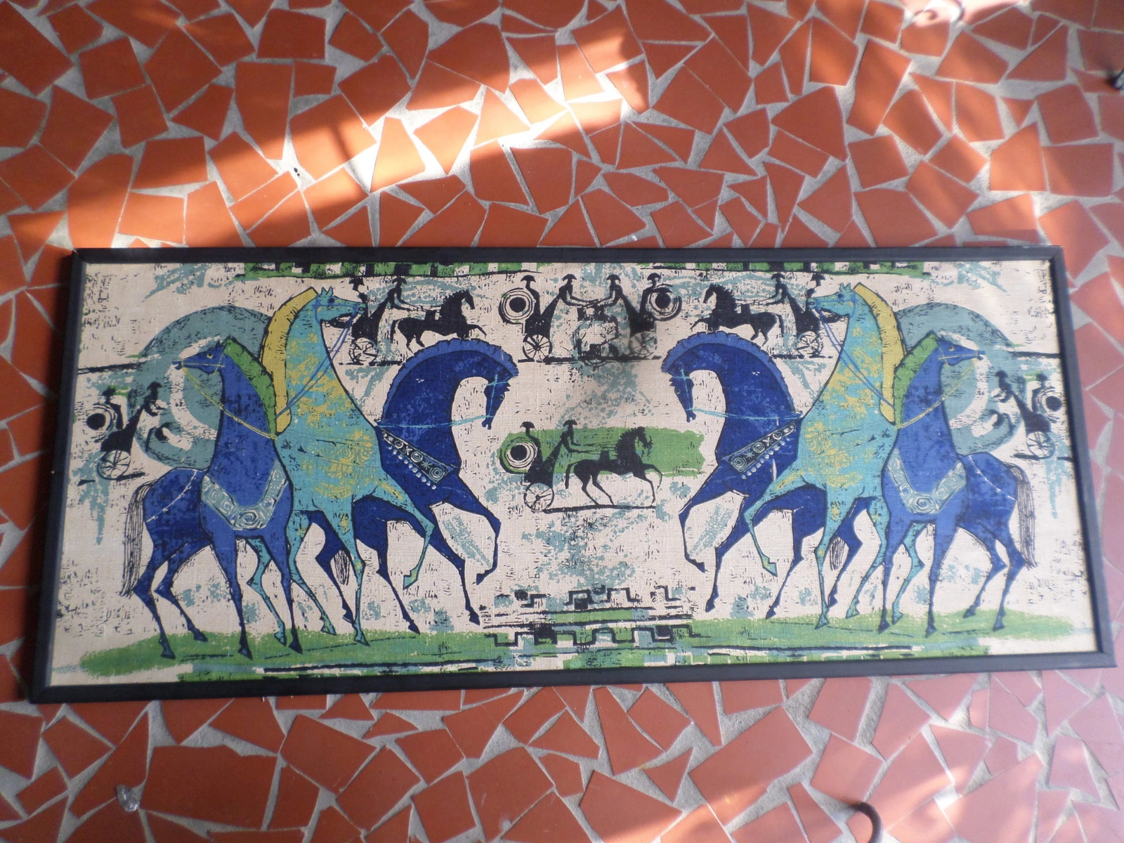 1950 Etruscan Horse & Chariot's Roman Fabric Panel - 2