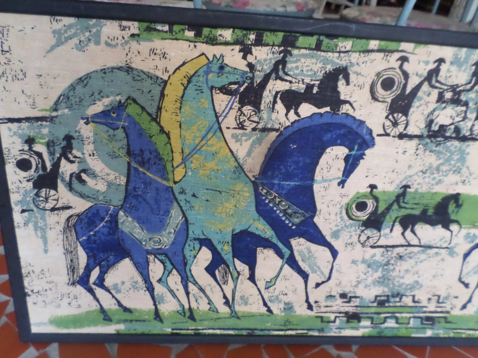 1950 Etruscan Horse & Chariot's Roman Fabric Panel - 3