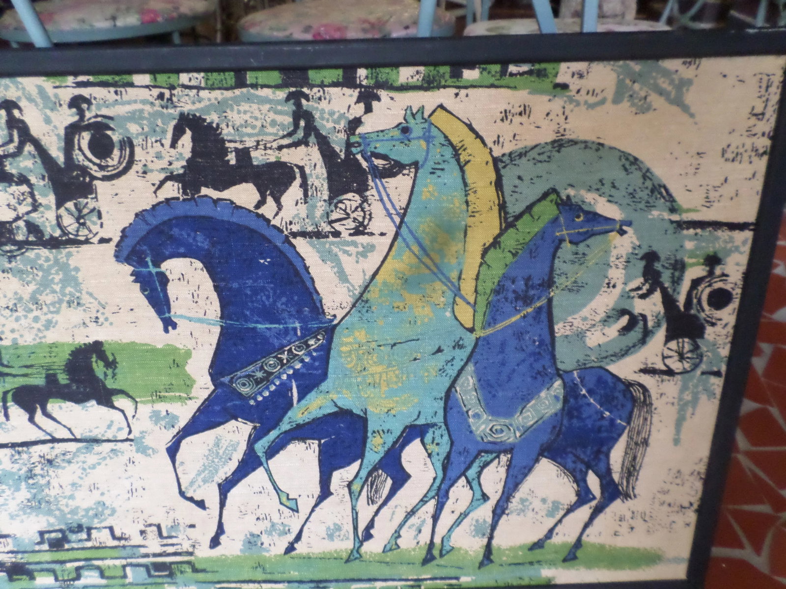 1950 Etruscan Horse & Chariot's Roman Fabric Panel - 4