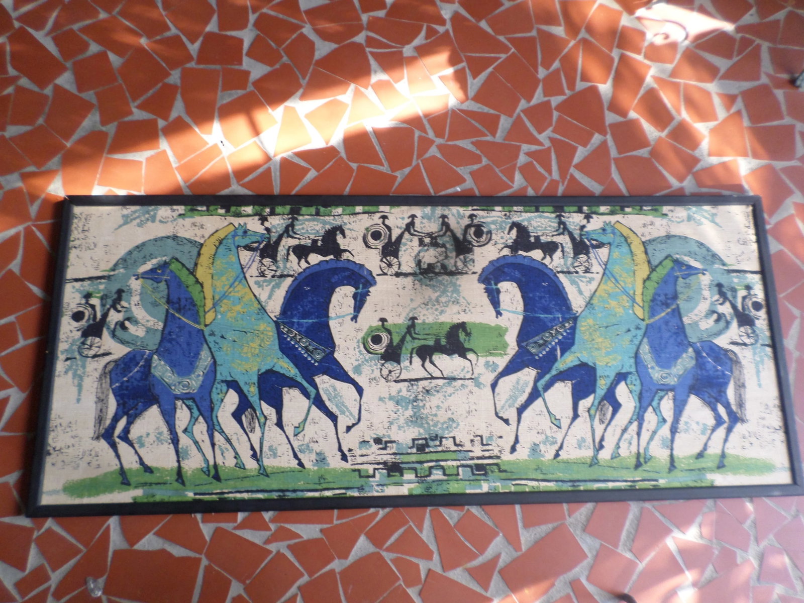 1950 Etruscan Horse & Chariot's Roman Fabric Panel - 8