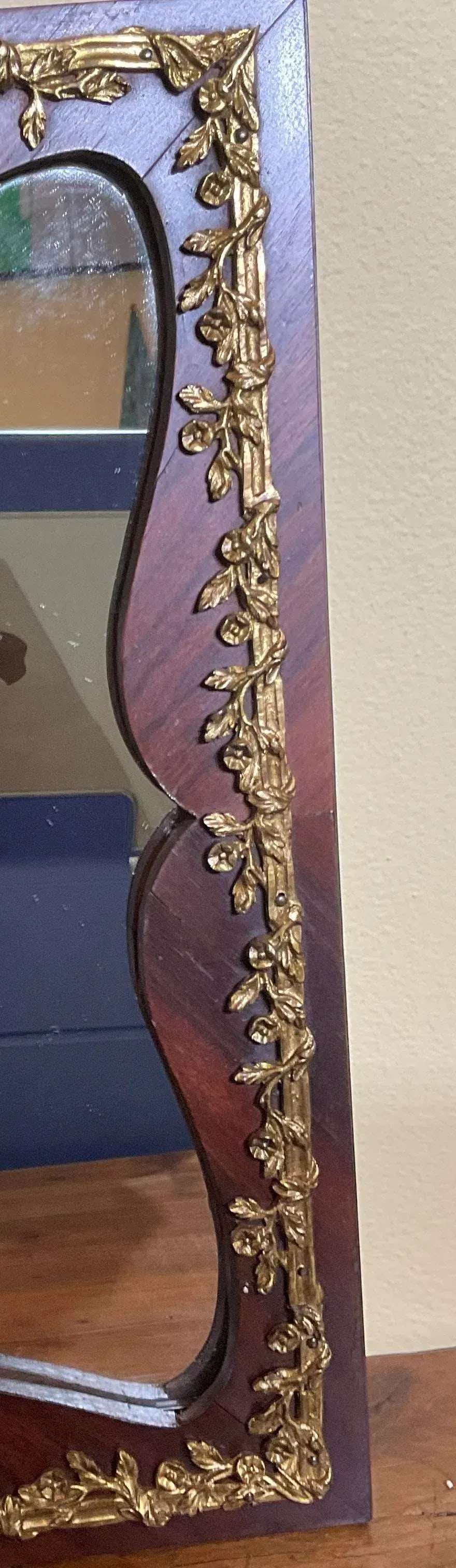 Small Antique 1920s Wood and Bronze Wall Mirror - a Pair - 8