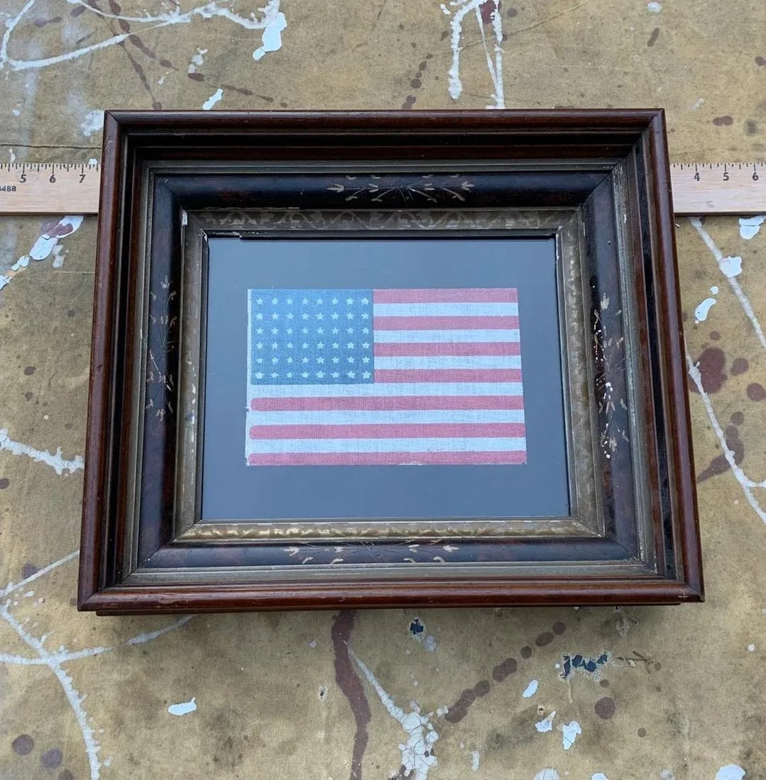 Circa 1930 Framed Vintage 48 Star Gauze Parade Flag - 11