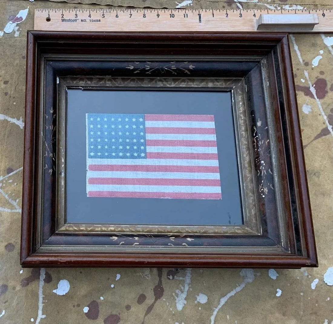 Circa 1930 Framed Vintage 48 Star Gauze Parade Flag - 4