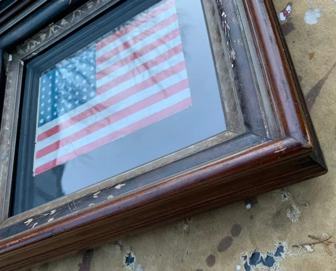 Circa 1930 Framed Vintage 48 Star Gauze Parade Flag - 7
