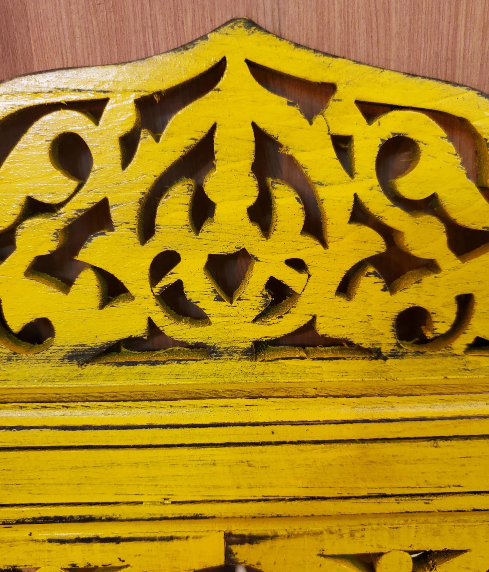 Contemporary Yellow Moroccan Hand-Carved Wooden Mirror - 2